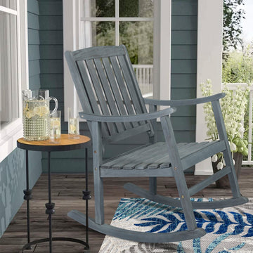 Penny Classic Slat-Back 300-Lbs Support Acacia Wood Patio Outdoor Rocking Chair - JONATHAN Y